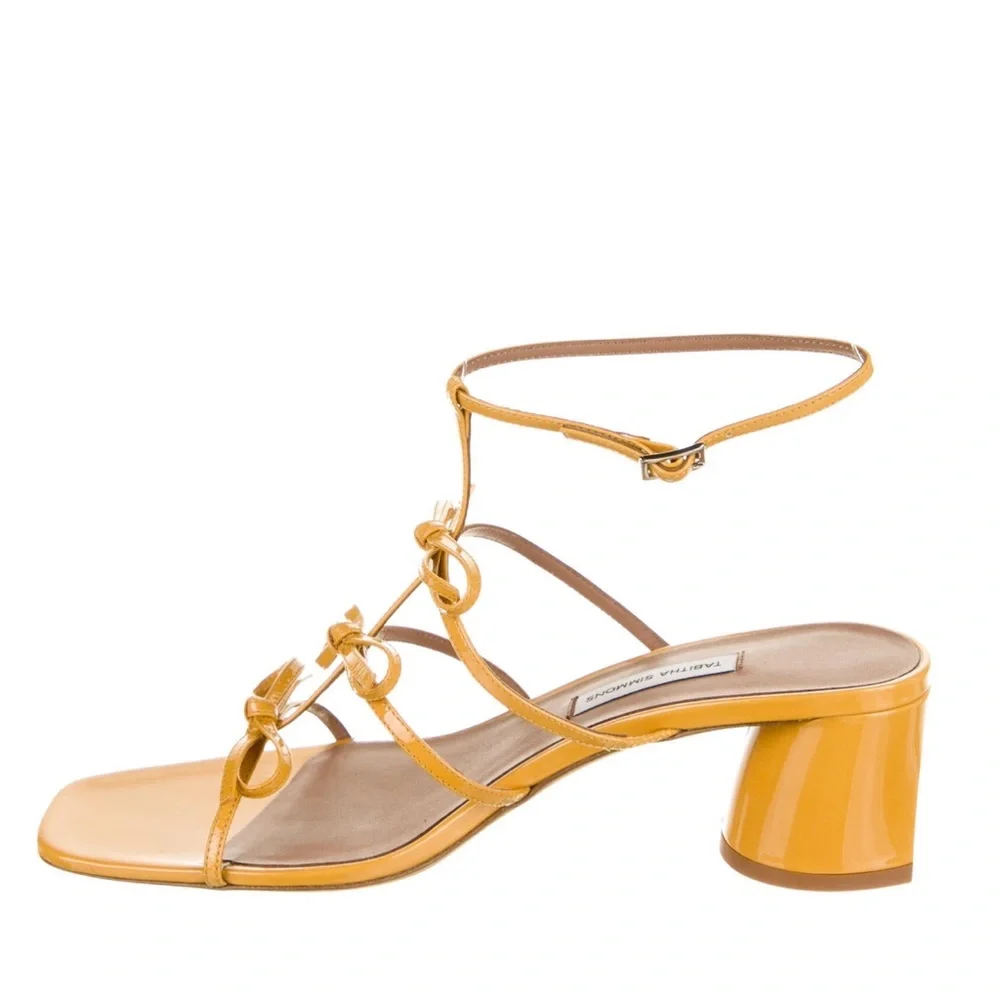 Tabitha Simmons Covie bow mustard yellow patent leather ankle strap heels 36.5 - Picture 4 of 4